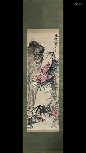 A Chinese Flowers and Plants Scroll Painting, Wang Zhen Mark