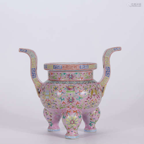 A Chinese Floral Porcelain Three-legged Incense Burner