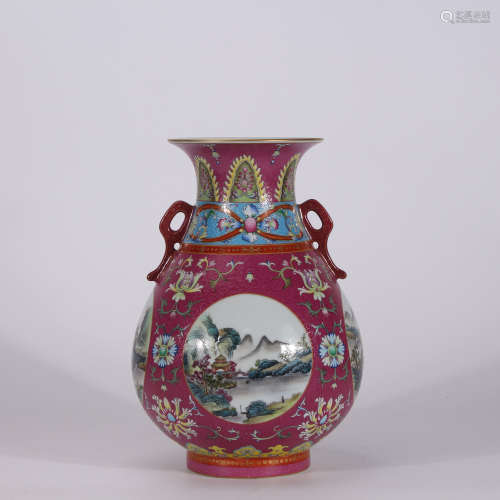A Chinese Floral Porcelain Vase with Double Ears