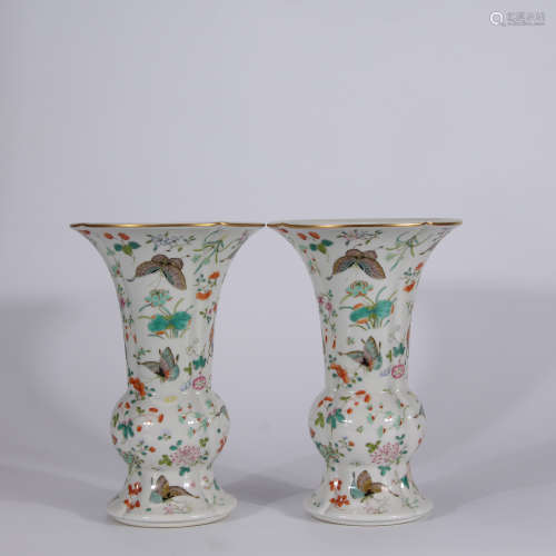 A Pair of Chinese Famille Rose Porcelain Flower Vases