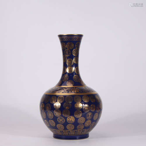 A Chinese Blue Glaze Gilding Porcelain Vase