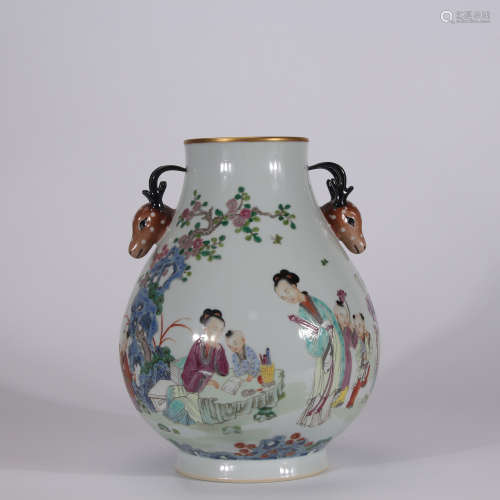 A Chinese Famille Rose Porcelain Zun With Double Ears