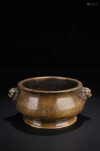 A Chinese Double Ears Copper Incense Burner