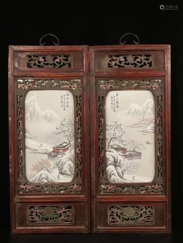 A Pair of Chinese Porcelain Hanging Panel