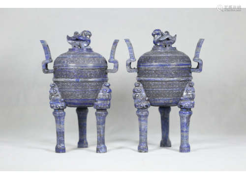 A Pair of Chinese Lapis Lazuli Incense Burner