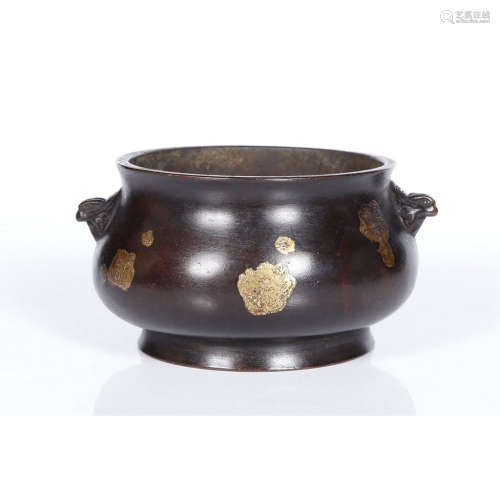 A Chinese Gilded Copper Incense Burner