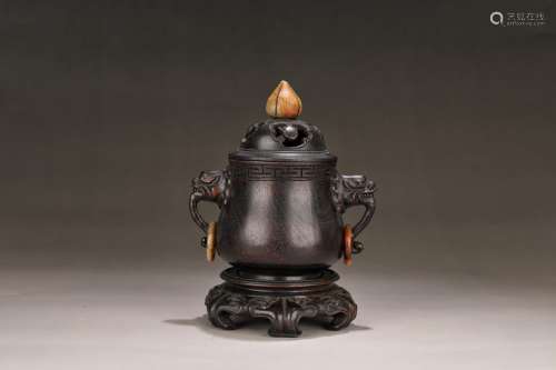 A Chinese Shoushan Stone Inlay Rosewood Incense Burner