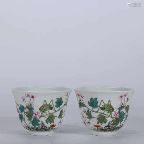 A Pair of Chinese Famille Rose Porcelain Cups