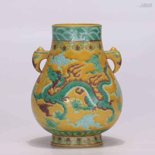 A Chinese Plain Tricolour Porcelain Zun with Double Ears