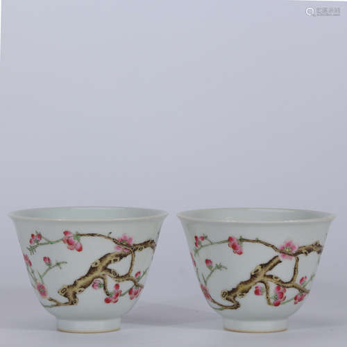 A Pair of Chinese Famille Rose Porcelain Cups