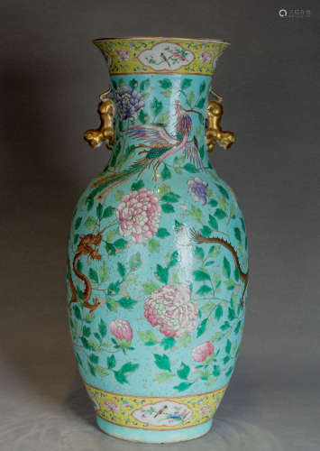 A Chinese Double Ears Famille Rose Porcelain Vase