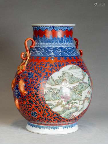 A Chinese Blue and White Alum Red Porcelain Zun