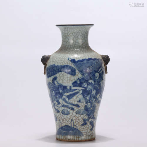 A Chinese Blue and White Porcelain Vase With Double Ears