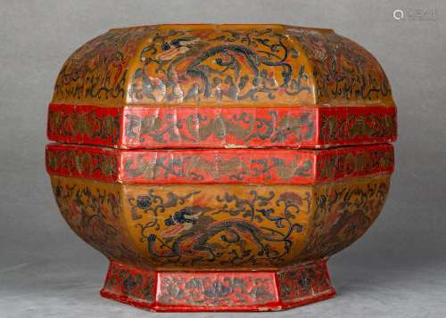 A Chinese Dragon Pattern Carved Lacquerware Wooden Box