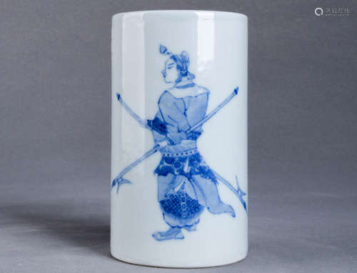 A Chinese Blue and White Porcelain Brush Pot