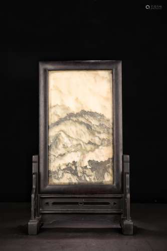 A Chinese Marble Inlay Rosewood Screen Decoration