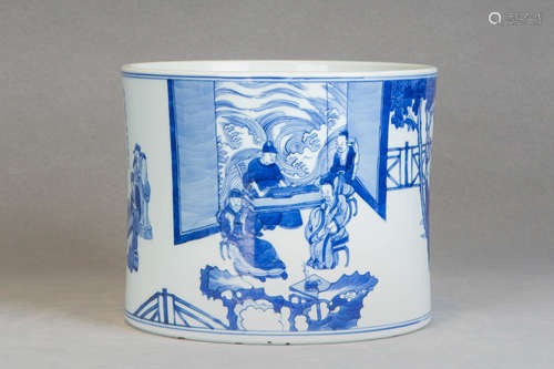 A Chinese Blue and White Porcelain Brush Pot