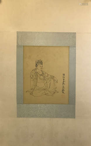 A Chinese Guan Yin Painting, Zhang Daqian Mark