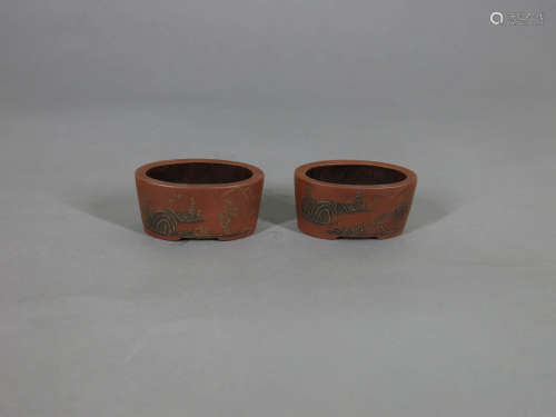 A Pair of Chinese Purple Clay Basins