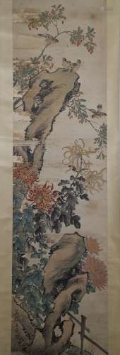 A Chinese Bird-and-flower Vertical Painting, Wangwu Mark