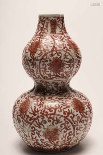 A Chinese Copper Red Porcelain Gourd-shaped Vase