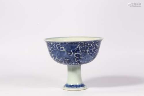 A Chinese Blue and White Porcelain Stem Cup
