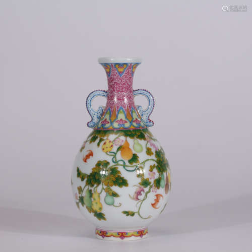 A Chinese Famille Rose Porcelain Double-eared Vase