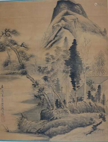 A Chinese Landscape Silk Scroll, Shitao Mark