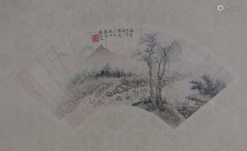 A Chinese Landscape Fan Painting, Wu Qinmu Mark