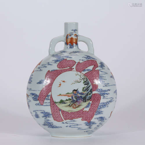 A Chinese Famille Rose Porcelain Double-eared Vase