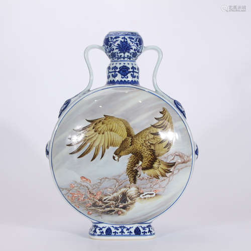 A Chinese Blue and White Porcelain Double-eared Vase