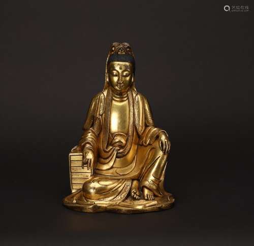 A Chinese Bronze Gilding Sitting Statue of Guanyin