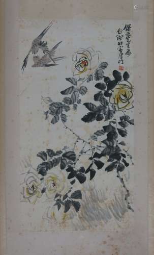 A Chinese Bird-and-flower Vertical Scroll, Li Baixian Mark
