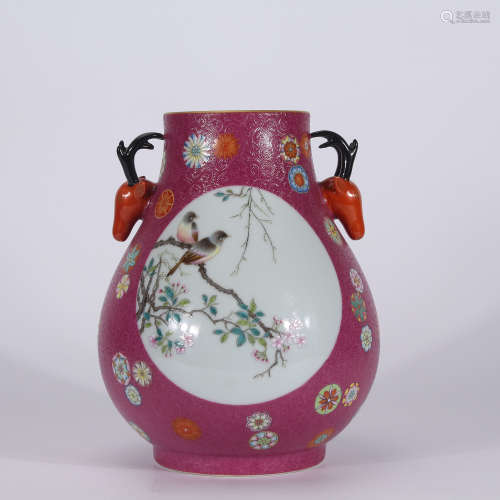 A Chinese Floral Porcelain Double-eared Zun