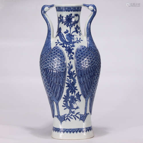 A Chinese Blue and White Porcelain Double-eared Zun