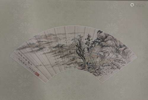 A Chinese Landscape Fan Painting, Wu Xizeng Mark