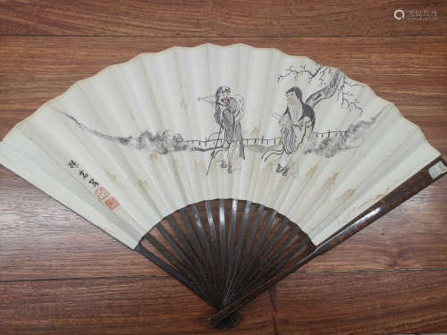 A Chinese Figure Fan Painting, Yu Shuyan Mark