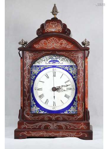 A Chinese Old Mahogany Clock Inlaid With Silver