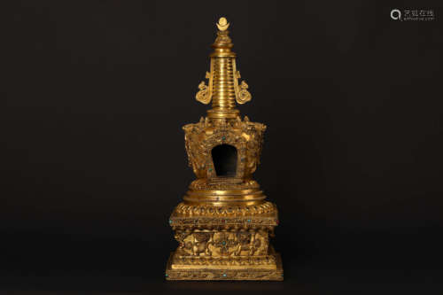 A Chinese Bronze Gilding Pagoda