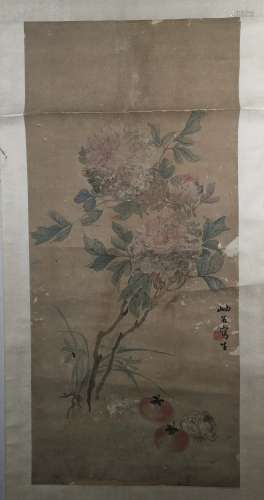 A Chinese Flower-and-plant Vertical Painting, Huang Xiugu Mark