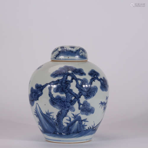 A Chinese Blue and White Porcelain Covered Jar