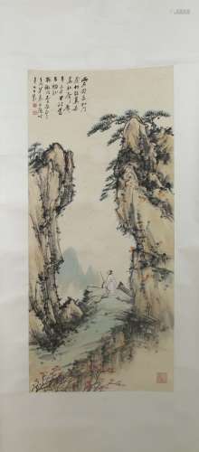 A Chinese Landscape Vertical Painting, Mu Lingfei Mark
