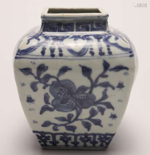 A Chinese Blue and White Porcelain Squared Jar