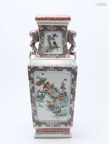 A Chinese Famille Rose Porcelain Squared Vase