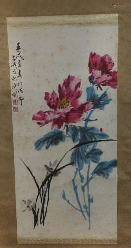 A Chinese Flower-and-plant Vertical Painting, Wang Xuetao Mark
