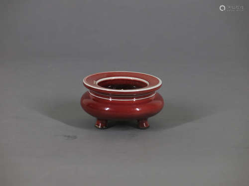 A Chinese Red Glazed Porcelain Three-legged Censer