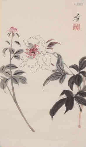A Chinese Peony Painting, Zhang Daqian Mark