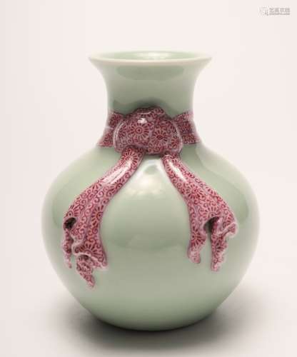 A Chinese Celadon Glazed Famille Rose Porcelain Vase