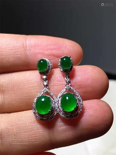 A Pair of Chinese Carved Jadeite Earrings