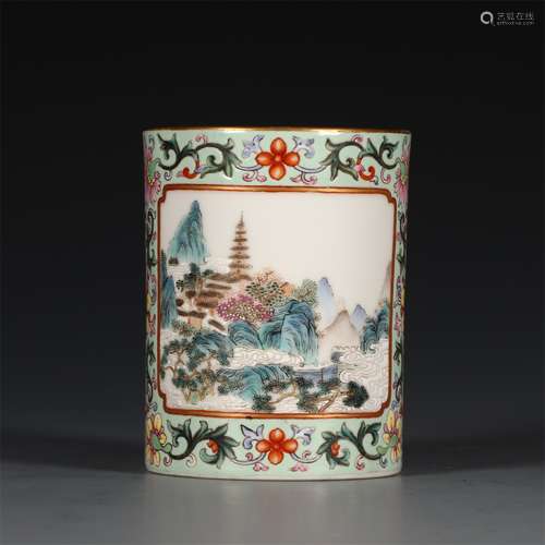 A Chinese Famille-Rose Porcelain Brush Pot